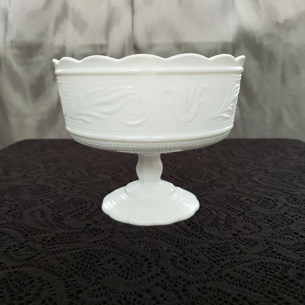Vintage EO Brody milk glass pedestal bowl